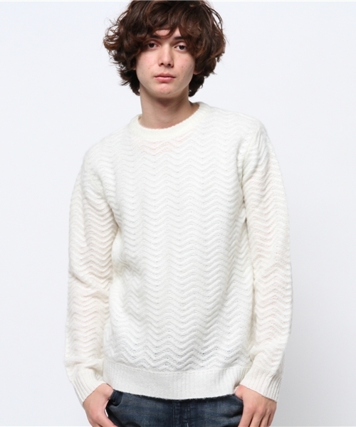 OUTLET（アウトレット）の「【WHO'S WHO gallery】VZモヘアウェーブジャガード（ニット/セーター・メンズ・ブラック/グレー/アイボリー/ベージュ・LARGE/MEDIUM）」の4枚目の写真