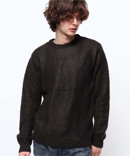 OUTLET（アウトレット）の「【WHO'S WHO gallery】VZモヘアウェーブジャガード（ニット/セーター・メンズ・ブラック/グレー/アイボリー/ベージュ・LARGE/MEDIUM）」の2枚目の写真
