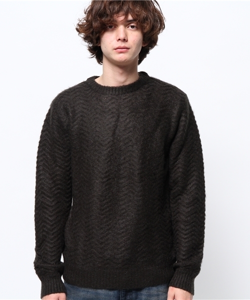 OUTLET（アウトレット）の「【WHO'S WHO gallery】VZモヘアウェーブジャガード（ニット/セーター・メンズ・ブラック/グレー/アイボリー/ベージュ・LARGE/MEDIUM）」の5枚目の写真