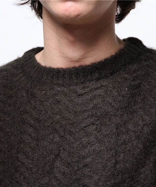 OUTLET（アウトレット）の「【WHO'S WHO gallery】VZモヘアウェーブジャガード（ニット/セーター・メンズ・ブラック/グレー/アイボリー/ベージュ・LARGE/MEDIUM）」の8枚目の写真