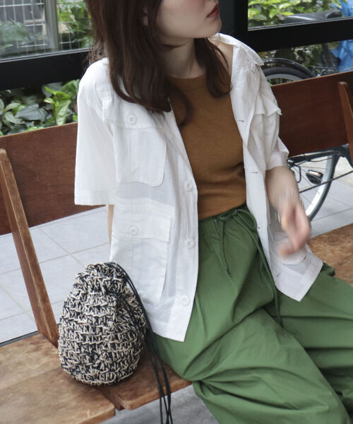 The Bagmati（ザバグマティ）の「【BAGMATI/バグマティ】透かし柄編みアバカ巾着バッグ（ショルダーバッグ・レディース・グリーン/オレンジ/ブラック系その他・FREE）」の5枚目の写真