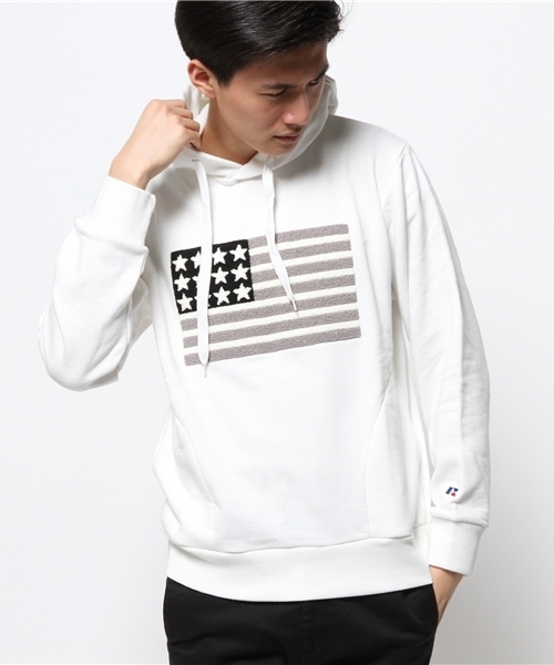 CIAOPANIC（チャオパニック）の「【RUSSELL】星条旗パーカー（パーカー・メンズ・グレー/ブラック/ホワイト・MEDIUM/LARGE/SMALL）」の2枚目の写真