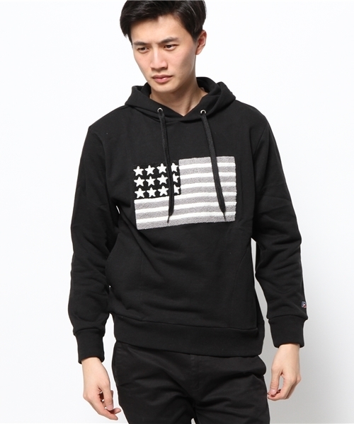 CIAOPANIC（チャオパニック）の「【RUSSELL】星条旗パーカー（パーカー・メンズ・グレー/ブラック/ホワイト・MEDIUM/LARGE/SMALL）」の4枚目の写真