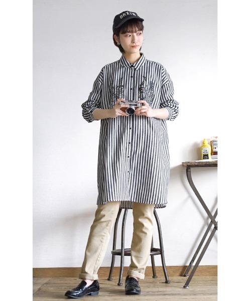 zootie(ズーティー)の「STRIPE×CATS シャツチュニック(チュニック・レディース・ブラック・M)」の3枚目の写真