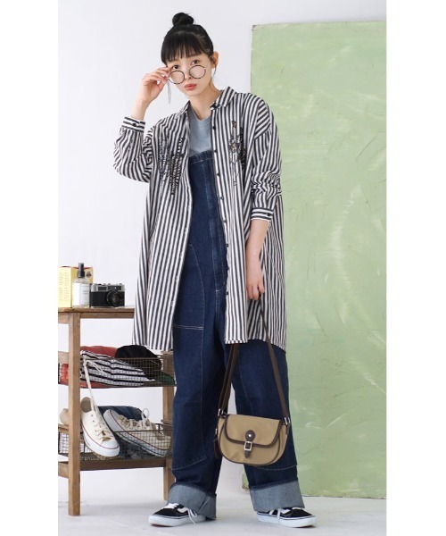 zootie(ズーティー)の「STRIPE×CATS シャツチュニック(チュニック・レディース・ブラック・M)」の4枚目の写真