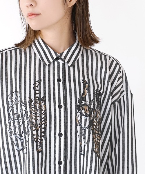 zootie(ズーティー)の「STRIPE×CATS シャツチュニック(チュニック・レディース・ブラック・M)」の5枚目の写真