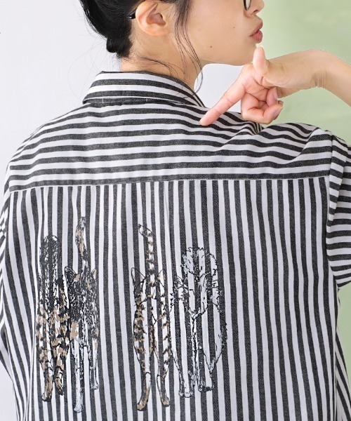 zootie(ズーティー)の「STRIPE×CATS シャツチュニック(チュニック・レディース・ブラック・M)」の6枚目の写真