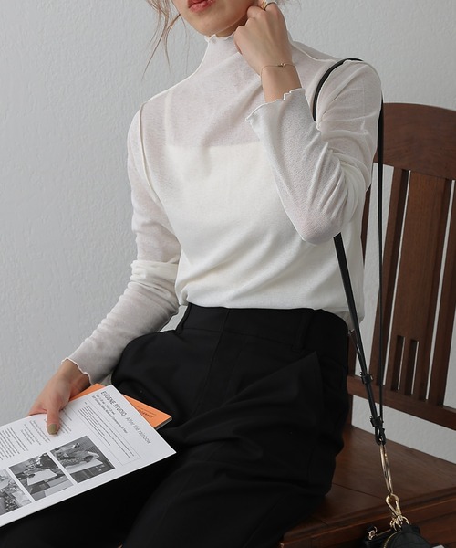 COLONY 2139（コロニートゥーワンスリーナイン）の「シアーネットメロータートルネックトップス（Tシャツ/カットソー・レディース・ブラック/オフホワイト・FREE）」の6枚目の写真