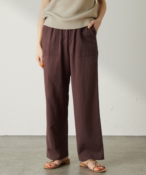 COLLAGE GALLARDAGALANTE（コラージュガリャルダガランテ）の「秋にも使えるカラー展開/快適ゴムベルトリネンパンツ/手洗い可（その他パンツ・レディース・ダークブラウン/グリーン/ベージュ/ネイビー・FREE）」の6枚目の写真