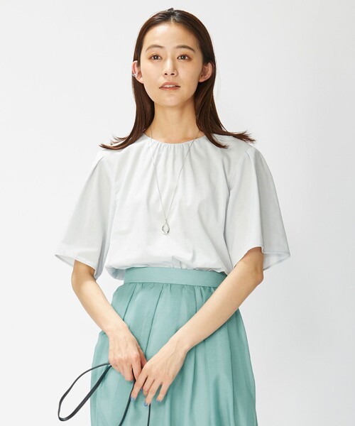 J.PRESS(ジェイプレス)の「【洗える】 ポリエステル ラミー Poplin ボリューム スリーブ ブラウス(シャツ/ブラウス・レディース・ライトグレー系/ライトグリーン系/ネイビー系・11/9)」の2枚目の写真