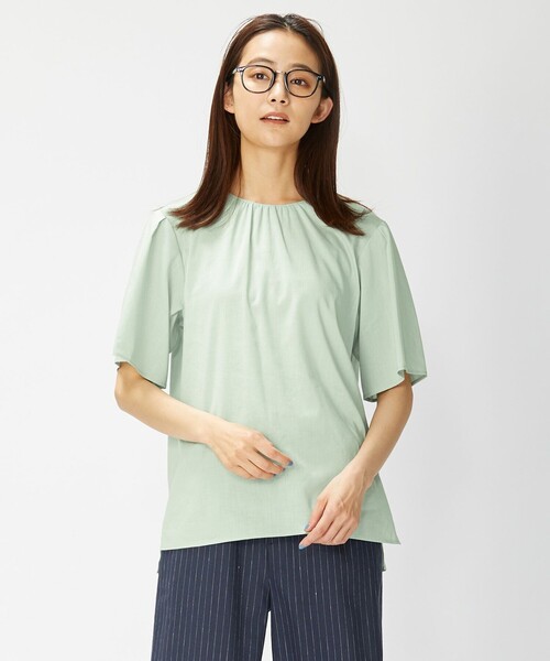 J.PRESS(ジェイプレス)の「【洗える】 ポリエステル ラミー Poplin ボリューム スリーブ ブラウス(シャツ/ブラウス・レディース・ライトグレー系/ライトグリーン系/ネイビー系・11/9)」の1枚目の写真