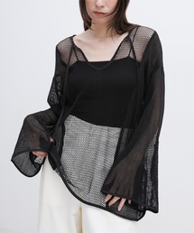 2WAYメッシュフレアスリーブトップス