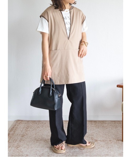 Amourire（アムリール）の「【yumiコラボ】配色パイピング深Ｖベスト（ベスト・レディース・ベージュ/イエロー/モカ・M）」の7枚目の写真