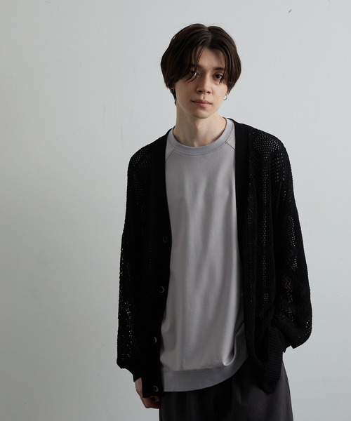 JUNRED(ジュンレッド)の「シアー透かし編みカーディガン(カーディガン/ボレロ・メンズ・グリーン/ブルー系その他4/ブラック・S/M/L)」の4枚目の写真