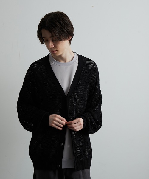 JUNRED(ジュンレッド)の「シアー透かし編みカーディガン(カーディガン/ボレロ・メンズ・グリーン/ブルー系その他4/ブラック・S/M/L)」の5枚目の写真