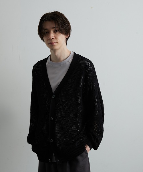 JUNRED(ジュンレッド)の「シアー透かし編みカーディガン(カーディガン/ボレロ・メンズ・グリーン/ブルー系その他4/ブラック・S/M/L)」の6枚目の写真