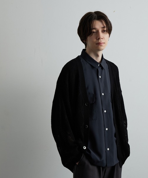 JUNRED(ジュンレッド)の「シアー透かし編みカーディガン(カーディガン/ボレロ・メンズ・グリーン/ブルー系その他4/ブラック・S/M/L)」の8枚目の写真
