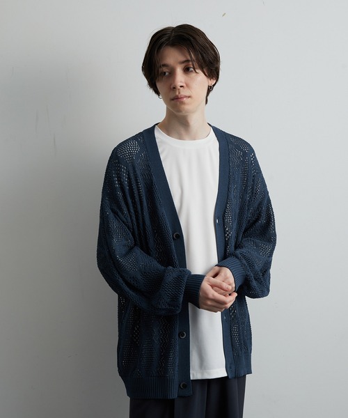 JUNRED(ジュンレッド)の「シアー透かし編みカーディガン(カーディガン/ボレロ・メンズ・グリーン/ブルー系その他4/ブラック・S/M/L)」の10枚目の写真