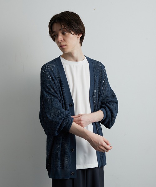 JUNRED(ジュンレッド)の「シアー透かし編みカーディガン(カーディガン/ボレロ・メンズ・グリーン/ブルー系その他4/ブラック・S/M/L)」の11枚目の写真