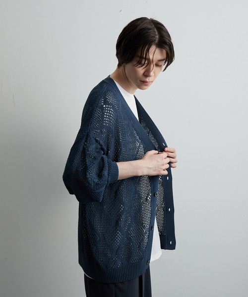 JUNRED(ジュンレッド)の「シアー透かし編みカーディガン(カーディガン/ボレロ・メンズ・グリーン/ブルー系その他4/ブラック・S/M/L)」の12枚目の写真