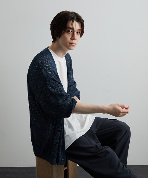 JUNRED(ジュンレッド)の「シアー透かし編みカーディガン(カーディガン/ボレロ・メンズ・グリーン/ブルー系その他4/ブラック・S/M/L)」の13枚目の写真