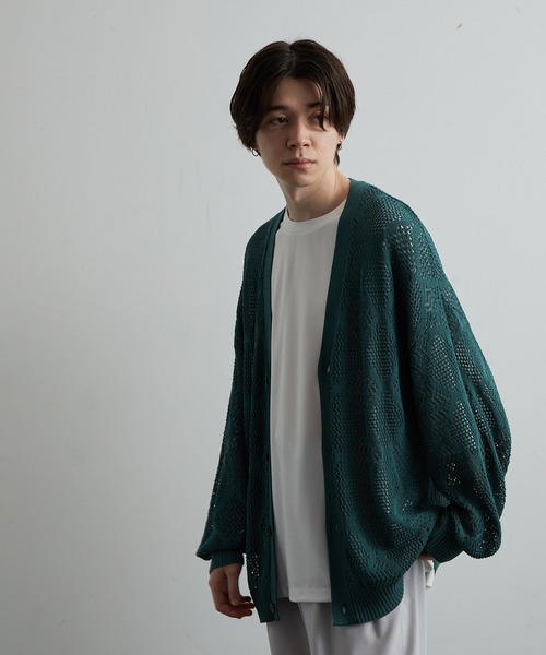 JUNRED(ジュンレッド)の「シアー透かし編みカーディガン(カーディガン/ボレロ・メンズ・グリーン/ブルー系その他4/ブラック・S/M/L)」の15枚目の写真