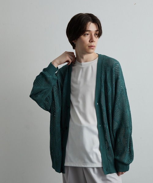 JUNRED(ジュンレッド)の「シアー透かし編みカーディガン(カーディガン/ボレロ・メンズ・グリーン/ブルー系その他4/ブラック・S/M/L)」の16枚目の写真