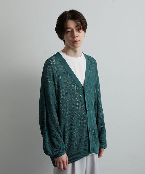 JUNRED(ジュンレッド)の「シアー透かし編みカーディガン(カーディガン/ボレロ・メンズ・グリーン/ブルー系その他4/ブラック・S/M/L)」の17枚目の写真