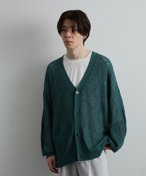 JUNRED(ジュンレッド)の「シアー透かし編みカーディガン(カーディガン/ボレロ・メンズ・グリーン/ブルー系その他4/ブラック・S/M/L)」の18枚目の写真