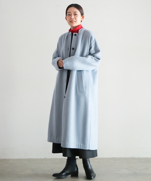 15万✨未使用 ルネ ピーコート アンゴラ100% ダブルフェイス 21年 水色 オートミールダブルフェイス リバーロングコート｜トゥモローランド