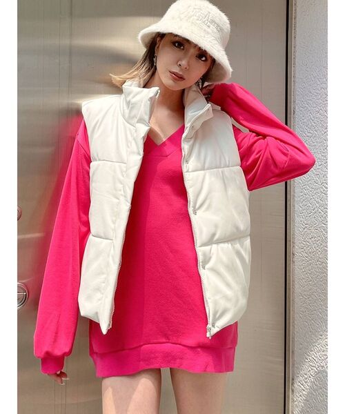 GYDA（ジェイダ）の「フェイクレザーPaddingベスト（ベスト・レディース・オフホワイト/ブラック・FREE）」の6枚目の写真