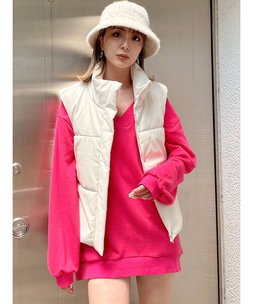 GYDA（ジェイダ）の「フェイクレザーPaddingベスト（ベスト・レディース・オフホワイト/ブラック・FREE）」の15枚目の写真