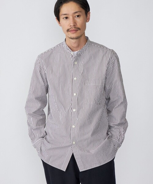 SHIPS（シップス）の「SHIPS: japan quality リラックスフィット ストライプ バンドカラーシャツ（シャツ/ブラウス・メンズ・ブラウン/グレー/ロイヤルブルー・SMALL/MEDIUM/LARGE/X-LARGE）」の3枚目の写真