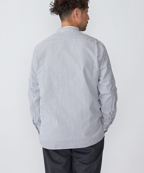 SHIPS（シップス）の「SHIPS: japan quality リラックスフィット ストライプ バンドカラーシャツ（シャツ/ブラウス・メンズ・ブラウン/グレー/ロイヤルブルー・SMALL/MEDIUM/LARGE/X-LARGE）」の13枚目の写真