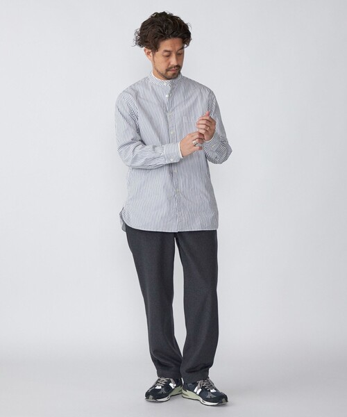 SHIPS（シップス）の「SHIPS: japan quality リラックスフィット ストライプ バンドカラーシャツ（シャツ/ブラウス・メンズ・ブラウン/グレー/ロイヤルブルー・SMALL/MEDIUM/LARGE/X-LARGE）」の7枚目の写真