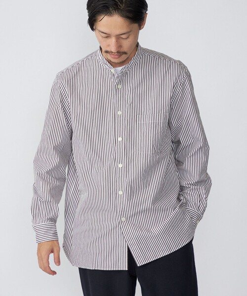 SHIPS（シップス）の「SHIPS: japan quality リラックスフィット ストライプ バンドカラーシャツ（シャツ/ブラウス・メンズ・ブラウン/グレー/ロイヤルブルー・SMALL/MEDIUM/LARGE/X-LARGE）」の17枚目の写真