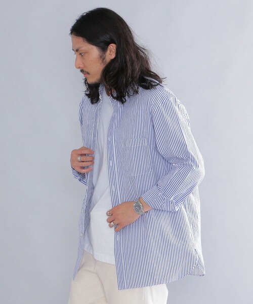 SHIPS（シップス）の「SHIPS: japan quality リラックスフィット ストライプ バンドカラーシャツ（シャツ/ブラウス・メンズ・ブラウン/グレー/ロイヤルブルー・SMALL/MEDIUM/LARGE/X-LARGE）」の21枚目の写真