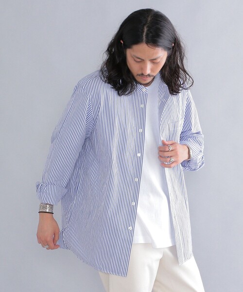 SHIPS（シップス）の「SHIPS: japan quality リラックスフィット ストライプ バンドカラーシャツ（シャツ/ブラウス・メンズ・ブラウン/グレー/ロイヤルブルー・SMALL/MEDIUM/LARGE/X-LARGE）」の11枚目の写真