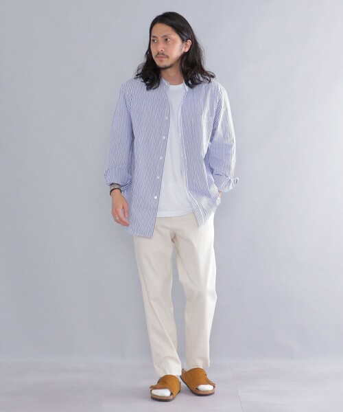 SHIPS（シップス）の「SHIPS: japan quality リラックスフィット ストライプ バンドカラーシャツ（シャツ/ブラウス・メンズ・ブラウン/グレー/ロイヤルブルー・SMALL/MEDIUM/LARGE/X-LARGE）」の18枚目の写真