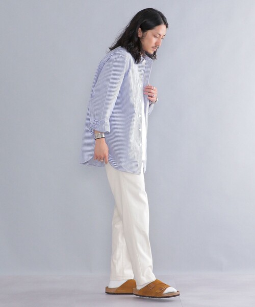 SHIPS（シップス）の「SHIPS: japan quality リラックスフィット ストライプ バンドカラーシャツ（シャツ/ブラウス・メンズ・ブラウン/グレー/ロイヤルブルー・SMALL/MEDIUM/LARGE/X-LARGE）」の6枚目の写真