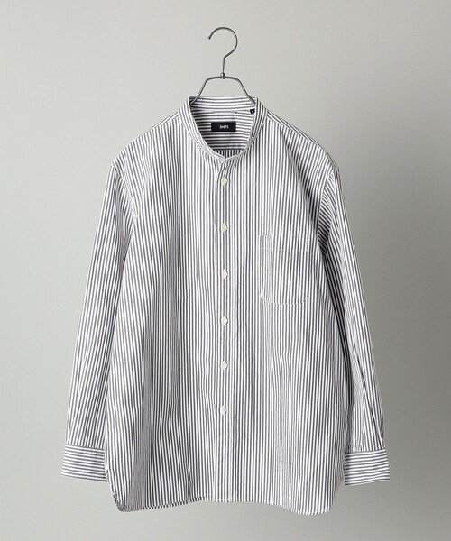 SHIPS（シップス）の「SHIPS: japan quality リラックスフィット ストライプ バンドカラーシャツ（シャツ/ブラウス・メンズ・ブラウン/グレー/ロイヤルブルー・SMALL/MEDIUM/LARGE/X-LARGE）」の9枚目の写真