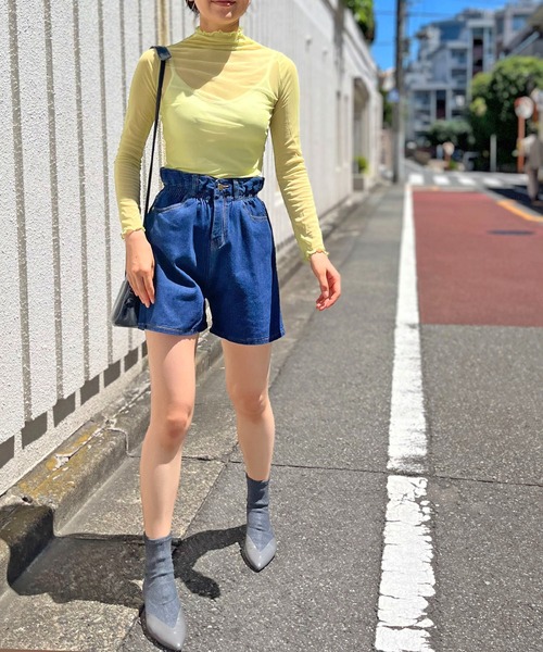 Jewelobe(ジュエローブ)の「フリルウエストデニムショートパンツ(デニムパンツ・レディース・ブルー・S/M)」の1枚目の写真