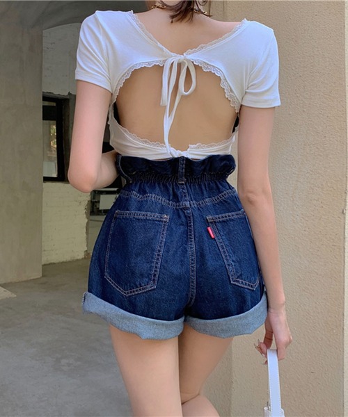 Jewelobe(ジュエローブ)の「フリルウエストデニムショートパンツ(デニムパンツ・レディース・ブルー・S/M)」の12枚目の写真
