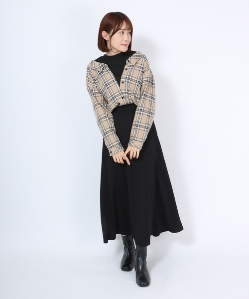 Salong hameu(サロン ハミュー)の「モックネックリブニットトップス×チェックシャツ フェイクレイヤードドッキングブラウス レディース(シャツ/ブラウス・レディース・ブラウン系その他/ベージュ系その他/ブラウン系その他2・M/L)」の10枚目の写真