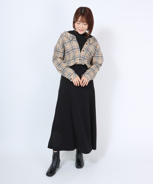 Salong hameu(サロン ハミュー)の「モックネックリブニットトップス×チェックシャツ フェイクレイヤードドッキングブラウス レディース(シャツ/ブラウス・レディース・ブラウン系その他/ベージュ系その他/ブラウン系その他2・M/L)」の11枚目の写真
