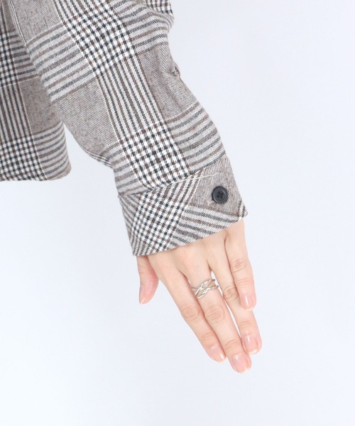 Salong hameu(サロン ハミュー)の「モックネックリブニットトップス×チェックシャツ フェイクレイヤードドッキングブラウス レディース(シャツ/ブラウス・レディース・ブラウン系その他/ベージュ系その他/ブラウン系その他2・M/L)」の5枚目の写真
