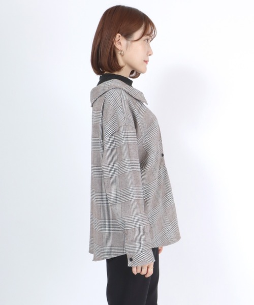 Salong hameu(サロン ハミュー)の「モックネックリブニットトップス×チェックシャツ フェイクレイヤードドッキングブラウス レディース(シャツ/ブラウス・レディース・ブラウン系その他/ベージュ系その他/ブラウン系その他2・M/L)」の8枚目の写真