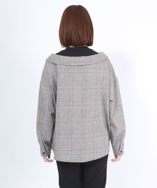 Salong hameu(サロン ハミュー)の「モックネックリブニットトップス×チェックシャツ フェイクレイヤードドッキングブラウス レディース(シャツ/ブラウス・レディース・ブラウン系その他/ベージュ系その他/ブラウン系その他2・M/L)」の7枚目の写真