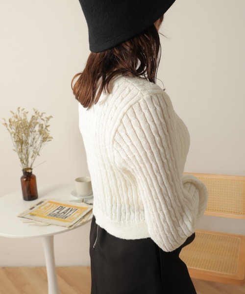 WEGO（ウィゴー）の「WEGO/ケーブルショートニット（ニット/セーター・レディース・オフホワイト/サックスブルー・FREE）」の5枚目の写真