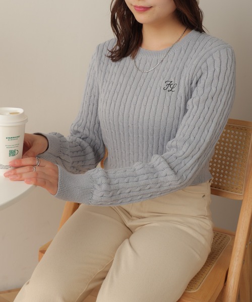 WEGO（ウィゴー）の「WEGO/ケーブルショートニット（ニット/セーター・レディース・オフホワイト/サックスブルー・FREE）」の9枚目の写真